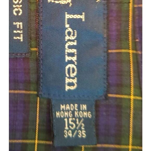 Ralph Lauren Classic Fit Button Down Shirt Men's Size 15.5 Blue Plaid Lng Sleeve - Picture 10 of 14